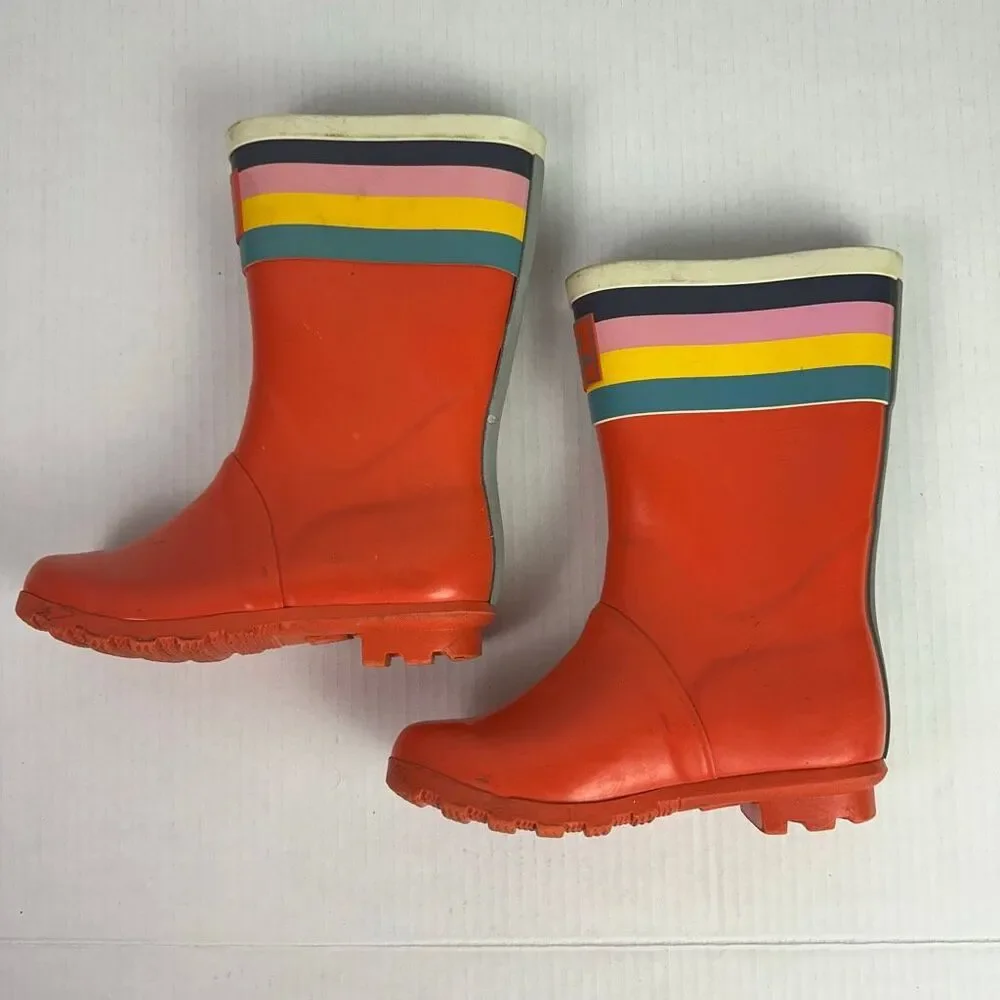 Mini Boden Orange Rain Boots with Multicolor Stripes